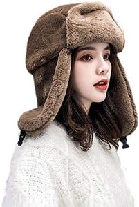 MioCloth Faux Fur Hat Winter Earflap Hat Russian Ushanka Trapper Hat Fur Lined Earflap Winter Cap with Chin Strap Cold Weather Gift Brown