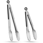 HOTEC Stainless Steel Kitchen Tongs Set of 2-9" and 12", Locking Metal Food Tongs Non-Slip Grip