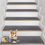 RIZENCE 15Pack Anti-Slip Stair Carpet Treads, 76x20cm Stairs Runner Carpet Treads, Reusable Stair Mats Self Adhesive, Stair Protection Mats for Kids Elders Pets, Machine Washable, Cutting(Dark Grey)