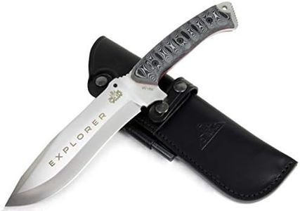 EXPLORER Full Tang Coltello da Sopravvivenza Bushcraft Caccia Pesca Campeggio e attività all'aperto. Coltello Lama Fissa 16 cm con Fodero in Pelle e Firesteel, Handmade in Spain