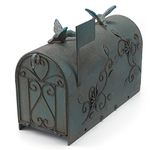 MEIYIHUI Heavy Duty Galvanized Steel Mailbox Post, Rural Mail Box Postal Storage Box with Bird Decoration (Vintage Green)