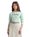 U.S. POLO ASSN. Women's Pure Cotton Embroidered T-Shirt (UWSS24TSH151_Green_L)