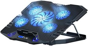 TopMate C5 Laptop Cooling Pad Gaming Notebook Cooler, Laptop Fan Cooling Stand Adjustable Height with 5 Quiet Fans Blue LED Light, Computer Chill Mat with LCD Controller, for 10-15.6 Inch Laptops