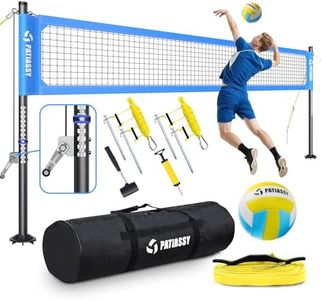 Patiassy Portable Professional Outdoor Volleyball Net Set with Adjustable Height Poles, Winch System, Volleyball with Pump and Carrying Bag for Backyard Beach (Blue)