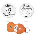 Grandma Sympathy Remembrance Memorial Gift - Memorial Gifts for Loss of Grandma Grandmother Nana Pocket Hug Token Keychain Coin Condolence Bereavement Gift for Granny Nana with PU Leather Key Chain