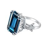 Gems Vibes London Blue Topaz Ring Solid 925 Sterling Silver Ring Emerald Cut Gemstone Ring Handmade Filigree Ring For Women Birthday Gift For Her Natural Birthstone Blue Topaz Ring (London Blue Topaz)