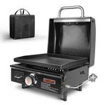 QuliMetal Table Top Grill Portable Griddle with Hood Non-Stick Flat Top Grill Griddle Propane Grill with Carry Bag 17 Inch,15,000 BTU,268 Sq,304 Stainless Steel Burner,for Outdoor Camping Tailgating