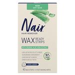 Nair Hair Removal Wax Strips Ready-to-use With Soothing Aloe Vera for dry skin, Made With 97% Natural Ingredients, 40 Count Wax Strips