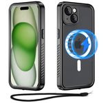 UNITEDTIME for iPhone 15 Plus Case Magnetic Waterproof with Built-in Screen Protector [Compatible with MagSafe ] Dustproof Heavy Duty Full Body Protective Front and Back Cover 6.7 Inch Black