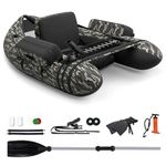 GYMAX Fishing Float Tube, 350lbs Inflatable Fishing Boat with Paddle, Pump, Flippers, Fish Hook Stators, Fish Ruler, Storage Pockets, Portable Backpack Belly Boat for Adults Fishing (Camouflage)