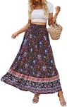 ZESICA Women's Summer Bohemian Floral Printed Elastic Waist A Line Maxi Skirt with Pockets,Floral Navy,XX-Large