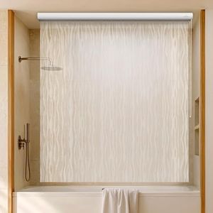 Jakooz Rollup Shower Curtain for Bathroom. Waterproof, 100% PEVA, Heavy Duty Ceiling Mounted Shower Curtain Roller Blind for Bathtub. No Rods, No Hooks, No Rings! (56"x95") (Wave)