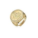 18k Gold St. George Sovereign Ring with Stones, Adjustable with 18K Real Gold Plating, Premium Fashion Unique Jewellery Gift for Men and Teens (Size 10 - Adjustable to Fit Various Sizes)