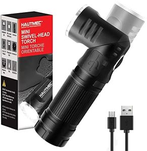 HAUTMEC Swyvel 500 Lumens Rechargeable LED Flashlight,Bright Mini Tactical Pocket Torch with Magnetic Base, Waterproof Led Flashlight 3 Modes for Camping, Outdoor, Hiking HT0092