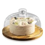 YIQXKOUY 11.4"x10.2"x7.5" Wooden Cake Stand with Glass Dome Cake Plate Multi-Functional Serving Platter Cake Plate for Cake Salad Dessert Snack Veggie Tray Multi-Purpose Use Shatterproof and Reusable