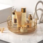 Zufudo Rotating Makeup Organizer 1 Tier Lazy Susan Trays Skincare Perfume Organizer for Bathroom Counter Vanity, Amber Gold