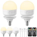 LGMCF USB Rechargeable Light Bulb, E14 Dimmable Light Bulb with Magnetic Base Detachable, 3 Color 5W Portable Battery Operated Bulbs with Remote Control and Timer for Non Hardwired Lamps, Emergency