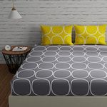 Huesland by Ahmedabad Cotton 144 TC Cotton Bedsheet for Double Bed King Size with 2 Pillow Covers | 9ft x 9ft | Grey & Yellow