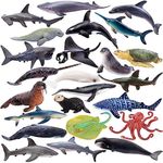 TOYMANY 24PCS Mini Sea Animal Figurines, Realistic Ocean Animals Figures Cake Topper Toy Set with Sharks Whales Octopus, Easter Egg Christmas Birthday Gift Party Favor School Project for Kids Toddlers