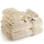 Sweet Needle 6 Piece Towel Set - 2 Bath Towels, 2 Hand Towels and 2 Washcloths Cotton Daily Use Hotel Spa Quality Soft Highly Absorbent Quick Dry Light Weight (Cream)