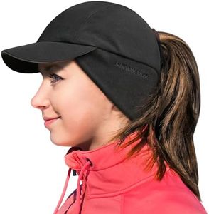 GADIEMKENSD Winter Running Hats Reflective Fleece Ponytail Hat for Women Baseball Caps with Earflap Drop Down Ear Warmer Mens Skull Cap Beanie with Visor Cold Hat for Outdoor Hiking Snow Ski Black