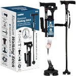MEDITAL Folding Walking Stick with SOS Alarm & LED Light - 86-97cm Adjustable Aluminum Foldable Walking Stick for Men & Women - Stable Walking Cane Non-Slip Base Supports up to 113kg