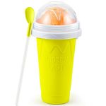 Tgosomt Slushie Cup Maker Squeeze, DIY Quick Frozen Magic Cup Slushy With Lids And Straws For Kids & Adults (Yellow)