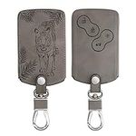 kwmobile Car Key Cover Compatible with Renault 4 Button Car Key (only Keyless Go) - Synthetic Nubuck Leather Fob Cover - Tiger Palm Tree Grey