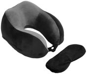 Amazon Basics Luxury Memory Foam Travel Neck Pillow + Sleeping Eye Mask + Noise Isolating Ear Plugs Combo | Orthopedic Support | Ideal for Airplanes, Trains, Cars, Office & Home | Portable & Ergonomic