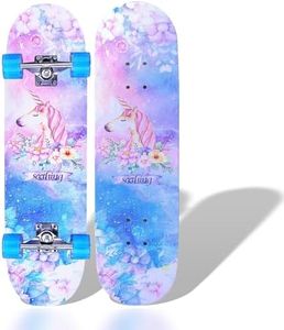 Skateboards for Beginners Kids Girls Teens and Adults, 31 Inch Complete Standard Skateboards with 7-Layer Maple, Double Kiandck Concave and Unicorn Design (Pink)