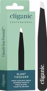 Cliganic Professional Eyebrow Tweezers Slant Tip (Black) - Precision for Men & Women, Stainless Steel Best for Plucking Chin Facial Hair