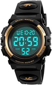 Boys Girl Digital Multifunction 50M Waterproof Alarm Stopwatch Calendar EL Backlight 12H/24H Sports Watch (Gold)