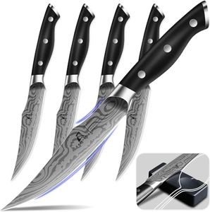 CoquusAid Steak Knives Set of 4, 4.8 Inch Fine-Edge Super Sharp Table Knives with Rest, Premium Germany Stainless Steel Ergonomic Handle, Elegant Black Ideal for Gift