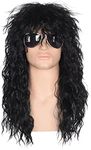 morvally Men’s 80s Style Long Black Curly Hair Wig Glam Rock-Rocker Wig Perfect for Halloween, Cosplay, DIY Themed Costume Party