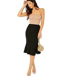 ADDYVERO High Rise Elastic Cotton Blend Solid Flared Pencil Fit Knee-Length Women Skirt (Black, 32)