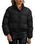 Maeau - Womens Cropped Jackets Winter Coat Long Sleeve Puffer Jacket Short Zip Up Warm Y2K Quilted Jacket Black