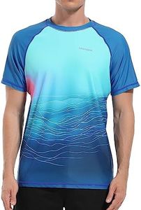 VAYAGER Men's Swim Shirts Rash Guard UPF 50+ Quick Dry T-Shirt Loose Fit Water Surfing T Shirts, Sky Blue-black-1, 3X-Large