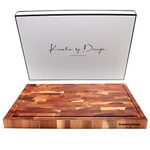 KREATIV BY DESIGN Grain Acacia Wood Cutting Board with Juice Groove | Large Thick End Grain Acacia Wood Butcher Block | Chopping Board | Charcuterie Board | Cheese Board | Serving Board