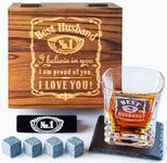 Husband Gift - Anniversary Birthday Wedding Valentines Gift for Husband Him - Whiskey Glass Set - Bourbon Scotch Rocks Chilling Stones Set in Wooden Box - Romantic Supportive Message I Love You