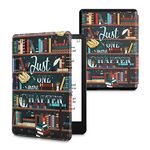 kwmobile Case Compatible with Amazon Kindle Paperwhite 11 Generation 2021 Case - PU Cover for Kindle Paperwhite Case w/Strap - Library Motto Multicolor