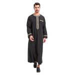 KRUIHAN Mens Muslim Clothing Arab Robe for Male Kaftan Abaya Islamic Long Sleeve Jalabiya Gown XL Black