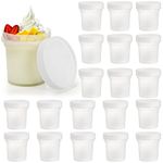 Peohud 20 Pack Ice Cream Containers, 10 Oz Plastic Freezer Food Storage Jars with Screw Lids, Leak Proof Takeout Container for Jam, Reusable Pudding Cups for Fruit, Dessert, Sundaes, Soup, BPA Free