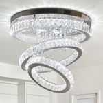 Finktonglan 19.7" Crystal LED Chandelier Ceiling Light Fixture Modern Flush Mount Ring Chandeliers for Bedroom Dining Room Living Room 6500K Cool White