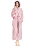 PAVILIA Women Hooded Plush Soft Robe | Fluffy Warm Fleece Sherpa Shaggy Bathrobe, Light Pink, Small-Medium