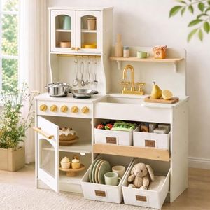 Tiny Land Wooden Play Kitchen for Kids with Toy Storage for Pretend Play