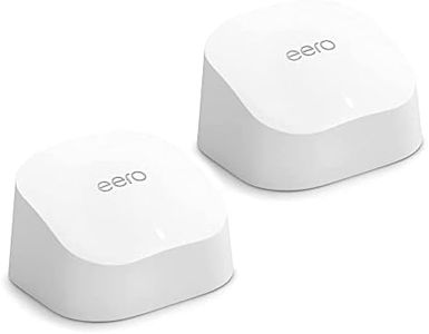 Amazon eero 6 mesh Wi-Fi system | Supports speeds up to 500 mbps | Connect to Alexa | Coverage up to 3,000 sq. ft. | 2-pack, one router + one extender, 2020 release