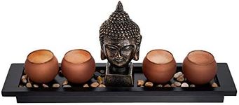 London Boutique Zen Garden Thai Buddha Head Ornament Statue Candle Holders Gift Set