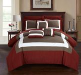 Chic Home 10 Piece Duke Patchwork Color Block Complete Bed of Sheets, King, Brick