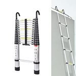 4.4M Heavy Duty Telescopic Ladders With Hooks 14 Steps Aluminum Extending Roof Ladder for Multi-Purpose Indoor Outdoor Roof Work Decoration Builder Supply 150KG Capacity