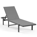 Aluminum Chaise Lounge Chair Outdoor, Patio Lounge Chair with Adjustable 5-Position Recliner and Full Flat Tanning Chair for Patio, Beach, Pool, Grey